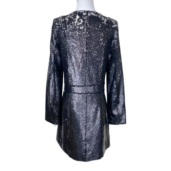 FAITH CONNEXION BLACK SILVER GLITTER ALL OVER SEQUINS COAT DRESS - M - Picture 3 of 12